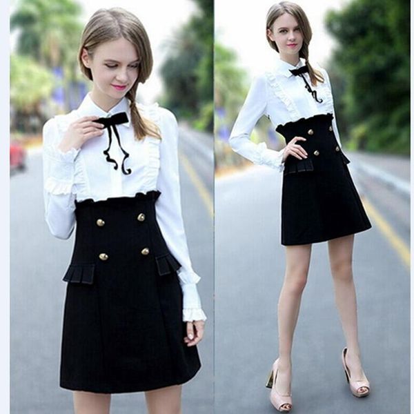 spring and autumn women's fake two-piece shirt stitching sweet bow college style temperament a-shaped high waist dress casual dresses, Black;gray
spring and autumn women's fake two-piece shirt stitching sweet bow college style temperament a-shaped high waist dress casual dresses, Black;gray