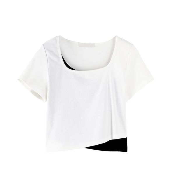 casual square collar short sleeve t-shirt women's short summer new design slim fake two white 210421
casual square collar short sleeve t-shirt women's short summer new design slim fake two white 210421