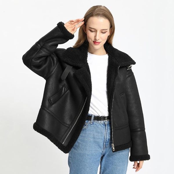 women's fur & faux janefur sheepskin winter vegan coat women spring style double face short shearling jacket, Black
women's fur & faux janefur sheepskin winter vegan coat women spring style double face short shearling jacket, Black