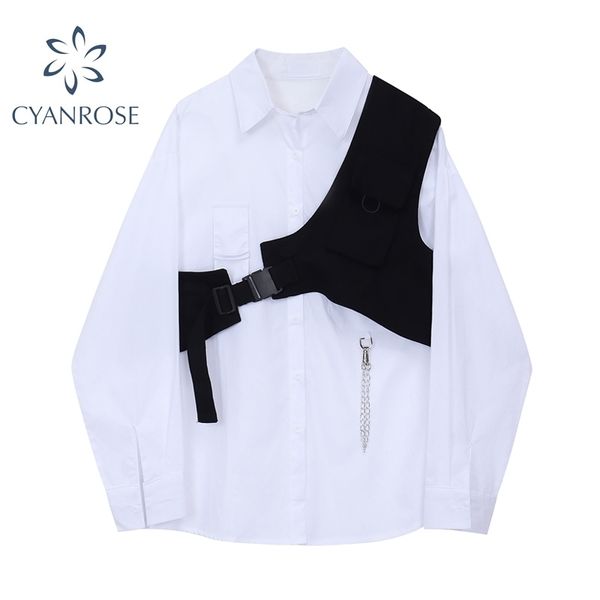 spring autumn two piece sets women long sleeve loose white blouse shirt + bandage black vest fashion suits casual 210417
spring autumn two piece sets women long sleeve loose white blouse shirt + bandage black vest fashion suits casual 210417