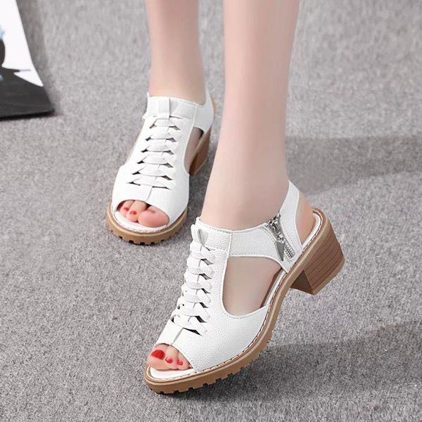 women's sandals med-square heel summer rubber sole hollow out peep toe zip gladiator ladies platform shoes zapatos de mujer, Black
women's sandals med-square heel summer rubber sole hollow out peep toe zip gladiator ladies platform shoes zapatos de mujer, Black