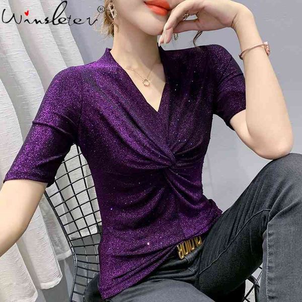women's t-shirt summer european clothes fashion v-neck knotted shiny diamonds women short sleeve all match tees t14701a, White
women's t-shirt summer european clothes fashion v-neck knotted shiny diamonds women short sleeve all match tees t14701a, White