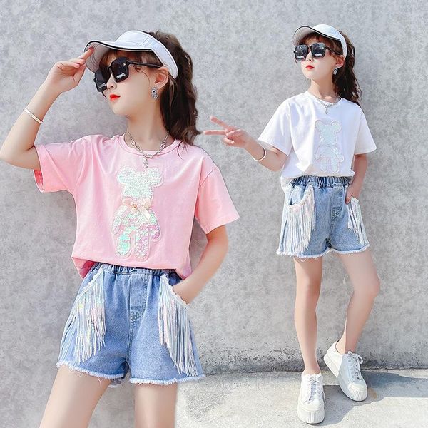 clothing sets teen girls summer set sequined pattern t shirt shorts with tassels two pieces suit for outfits 12 13 14years, White
clothing sets teen girls summer set sequined pattern t shirt shorts with tassels two pieces suit for outfits 12 13 14years, White