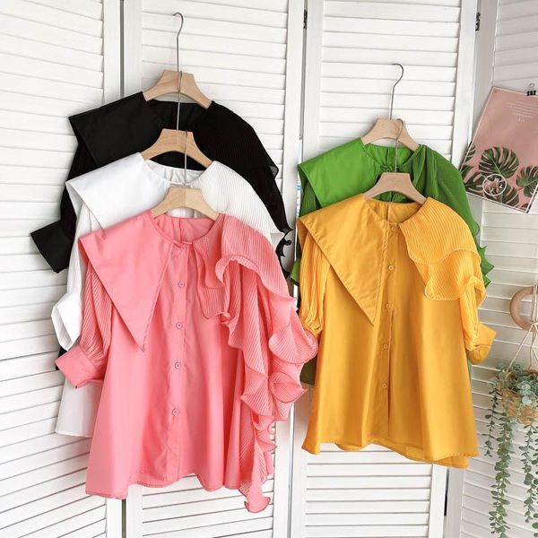 women's blouses & shirts singreiny women fashion korean blouse chic ruffle asymmetry turndown-collar single breasted summer casual str, White
women's blouses & shirts singreiny women fashion korean blouse chic ruffle asymmetry turndown-collar single breasted summer casual str, White