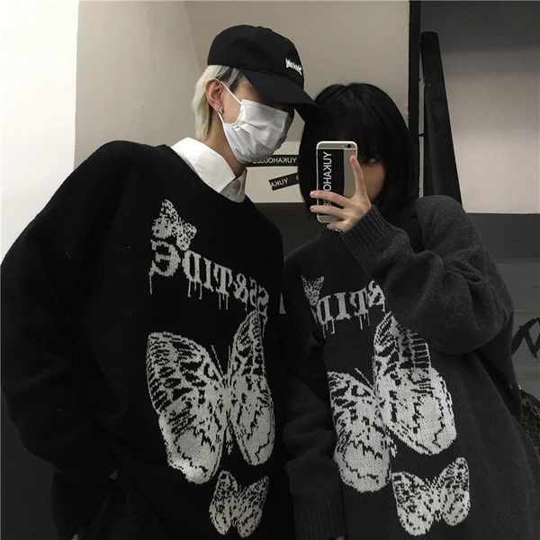 men's sweaters korean clothes round neck pullover harajuku sweater men high street butterfly letter jacquard retro loose couple clothin, White;black
men's sweaters korean clothes round neck pullover harajuku sweater men high street butterfly letter jacquard retro loose couple clothin, White;black