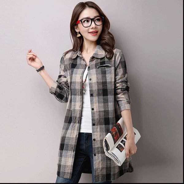 2914 vintage tunic women shirts long sleeve plaid cotton linen plus size casual spring, White
2914 vintage tunic women shirts long sleeve plaid cotton linen plus size casual spring, White