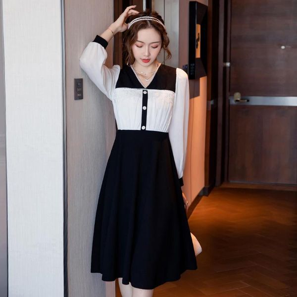 casual dresses women korean dress fashion one piece autumn spring 2021 office lady korea style long sleeve patchwork solid v-neck, Black;gray
casual dresses women korean dress fashion one piece autumn spring 2021 office lady korea style long sleeve patchwork solid v-neck, Black;gray