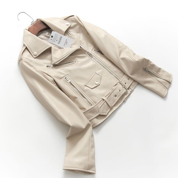 soft faux leather jacket women spring black lapel belt short pu punk coat beige zipper moto biker outwear 210513
soft faux leather jacket women spring black lapel belt short pu punk coat beige zipper moto biker outwear 210513