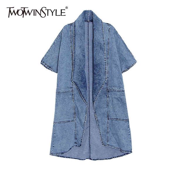 twotwinstyle loose patchwork pocket denim trench for women v neck half sleeve casual loose jacket female fashion clothing 210517, Tan;black
twotwinstyle loose patchwork pocket denim trench for women v neck half sleeve casual loose jacket female fashion clothing 210517, Tan;black