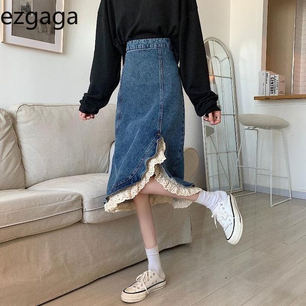 ezgaga vintage lace patchwork high waist denim skirts women summer 2021 split irregular streetwear all-match casual, Black
ezgaga vintage lace patchwork high waist denim skirts women summer 2021 split irregular streetwear all-match casual, Black