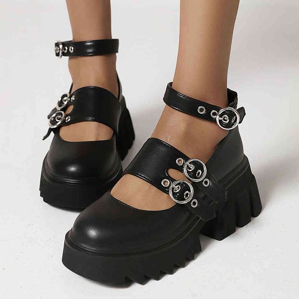 sandals female punk brand gothic chunky heel buckle platform street pumps women casual design shoes woman, Black 
sandals female punk brand gothic chunky heel buckle platform street pumps women casual design shoes woman, Black