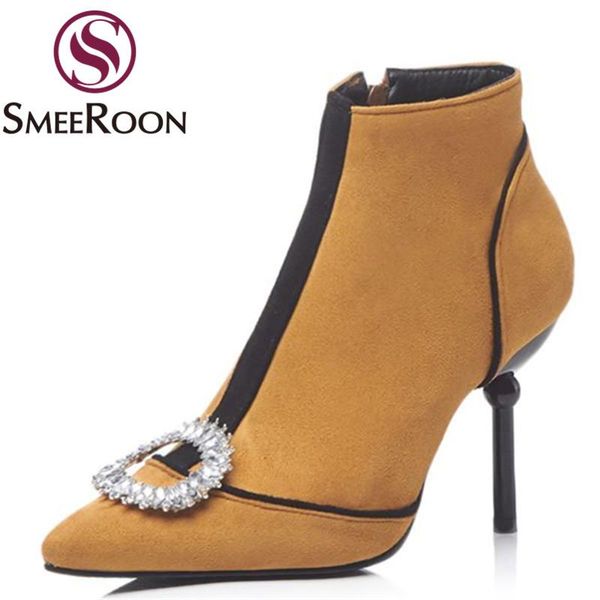 boots smeeroon ankle pointed toe winter side zipper thin heels fashion ladies with crystal women's shoes, Black
boots smeeroon ankle pointed toe winter side zipper thin heels fashion ladies with crystal women's shoes, Black