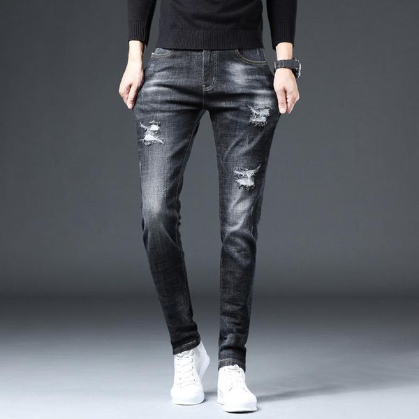 men's jeans personality versatile, trend of holes is slim, the fashion brand korean small leg long pants, flying eagle, Blue
men's jeans personality versatile, trend of holes is slim, the fashion brand korean small leg long pants, flying eagle, Blue