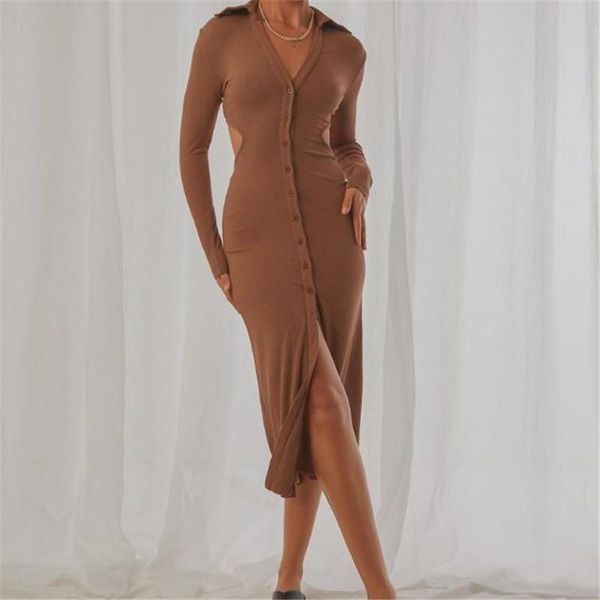 casual dresses women solid color hollow-out dress long sleeve deep v-neck front split spring autumn beach club party robe streetwear, Black;gray 
casual dresses women solid color hollow-out dress long sleeve deep v-neck front split spring autumn beach club party robe streetwear, Black;gray