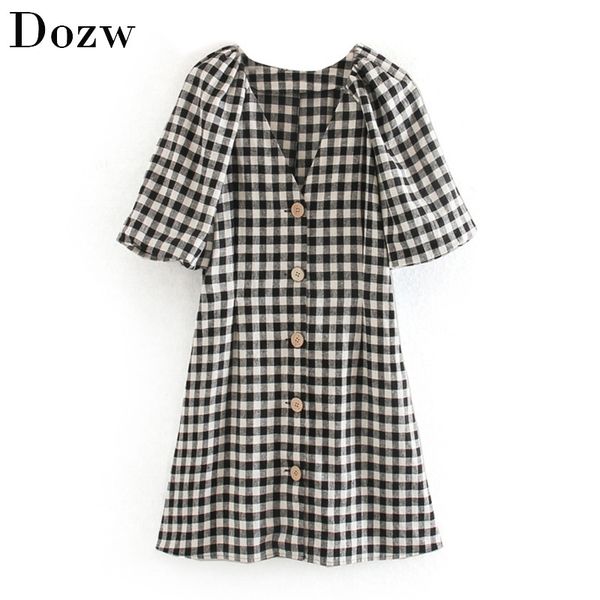 fashion women plaid cotton mini dress lantern short sleeve buttons casual dresses summer v neck holiday dress sundress 210414, Black;gray
fashion women plaid cotton mini dress lantern short sleeve buttons casual dresses summer v neck holiday dress sundress 210414, Black;gray