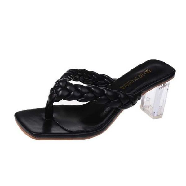 women's slippers high heel thick heel square head woven crystal sandals with fashionable exterior wear waterproof 210611, Black
women's slippers high heel thick heel square head woven crystal sandals with fashionable exterior wear waterproof 210611, Black