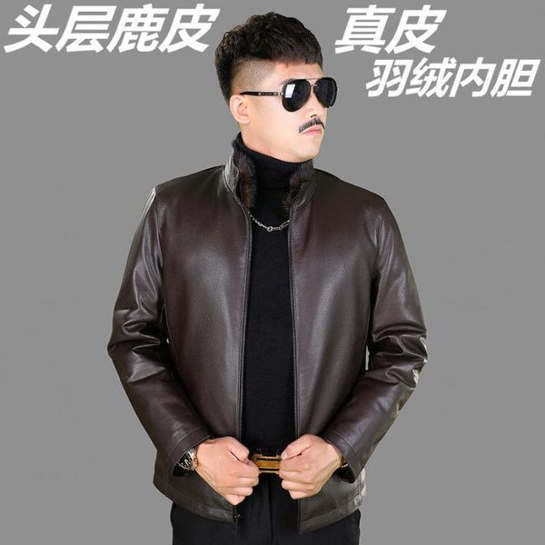 men's leather & faux authentic first layer deerskin down liner winter stand collar genuine jacket warm, Black
men's leather & faux authentic first layer deerskin down liner winter stand collar genuine jacket warm, Black