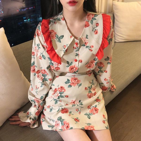 two piece dress korean style fashion women sets skirt blouse sweet flower print patchwork outfits holiday, White
two piece dress korean style fashion women sets skirt blouse sweet flower print patchwork outfits holiday, White
