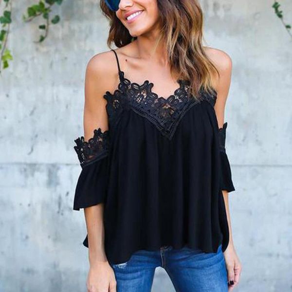 ly women lace off shoulder chiffon blouse spring summer strap loose shirts dod886 women's blouses &, White
ly women lace off shoulder chiffon blouse spring summer strap loose shirts dod886 women's blouses &, White