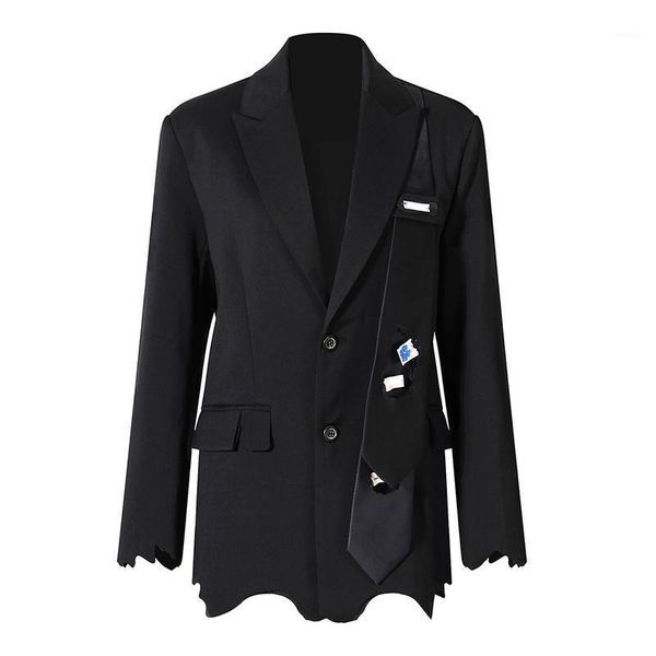 women's suits & blazers black irregular patchwork appliques blazer designer women notched long sleeve female fashion clothing 2021, White;black
women's suits & blazers black irregular patchwork appliques blazer designer women notched long sleeve female fashion clothing 2021, White;black