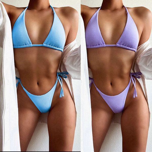 the bikini 2020 single solid women's split swimsuit triangle bikini, White;black
the bikini 2020 single solid women's split swimsuit triangle bikini, White;black