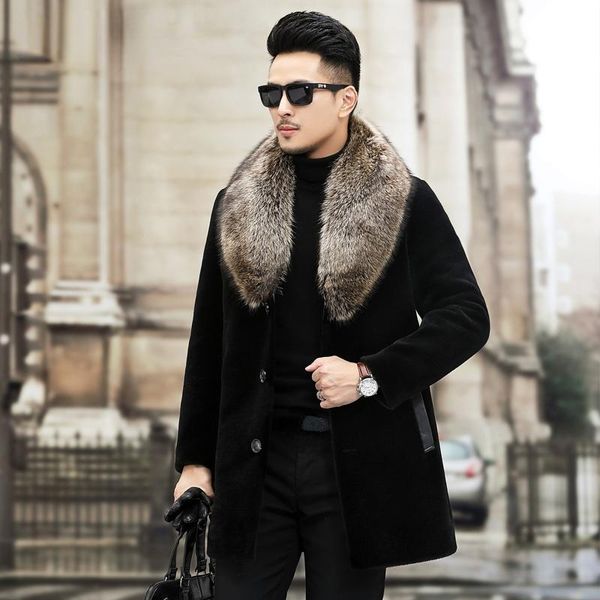 men's leather & faux winter real fur coat 100% sheep shearing jacket male big raccoon collar coats wool jackets man ropa hombre sqq1011, Black
men's leather & faux winter real fur coat 100% sheep shearing jacket male big raccoon collar coats wool jackets man ropa hombre sqq1011, Black