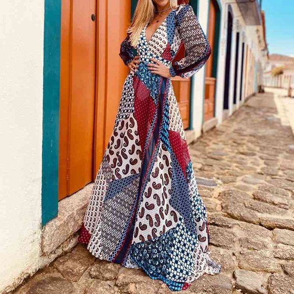 2021 bohemian style women es fashion printed patchwork deep v-neck long lantern sleeve backless a-line casual, White;black
2021 bohemian style women es fashion printed patchwork deep v-neck long lantern sleeve backless a-line casual, White;black