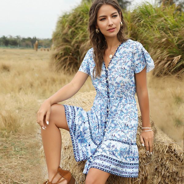 casual dresses summer women beach style print above knee mini v neck single brested short sleeve r9hj, Black;gray
casual dresses summer women beach style print above knee mini v neck single brested short sleeve r9hj, Black;gray