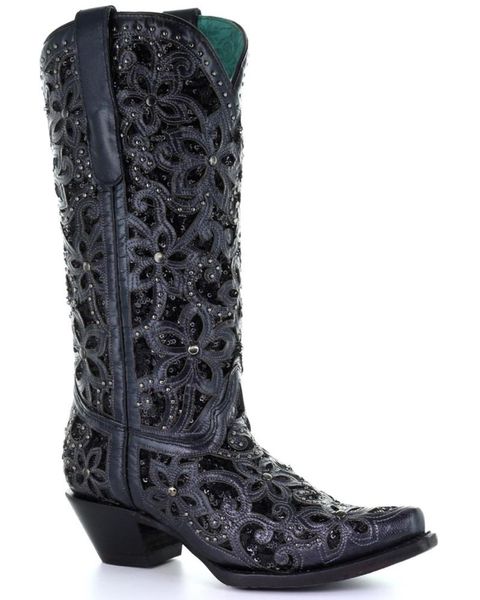 boots women's black inlay embroidery western - snip toe
boots women's black inlay embroidery western - snip toe