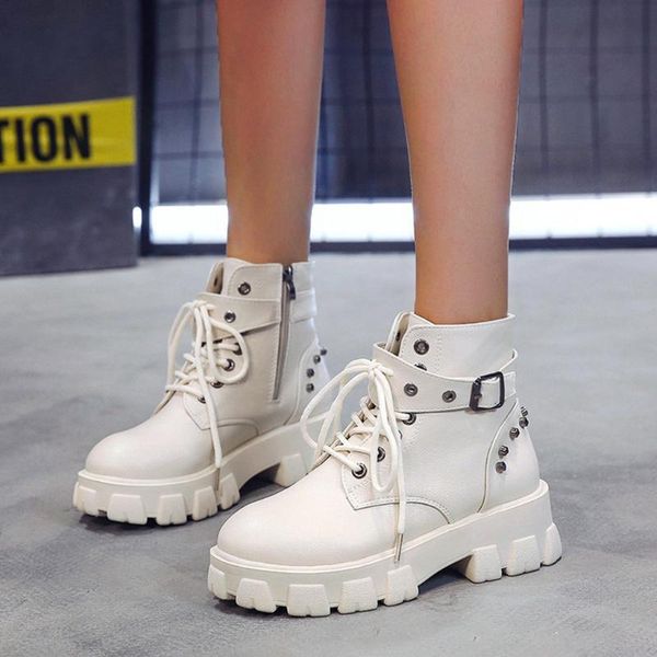 boots women ankle platforms autumn winter solid color zipper punk belt buckle rivets cool lace up women's shoes, Black
boots women ankle platforms autumn winter solid color zipper punk belt buckle rivets cool lace up women's shoes, Black