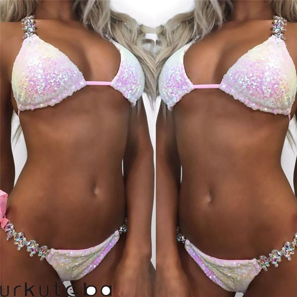 women's swimwear ladies padded brazilian sequins diamond bikini set women push-up beachwear, White;black
women's swimwear ladies padded brazilian sequins diamond bikini set women push-up beachwear, White;black