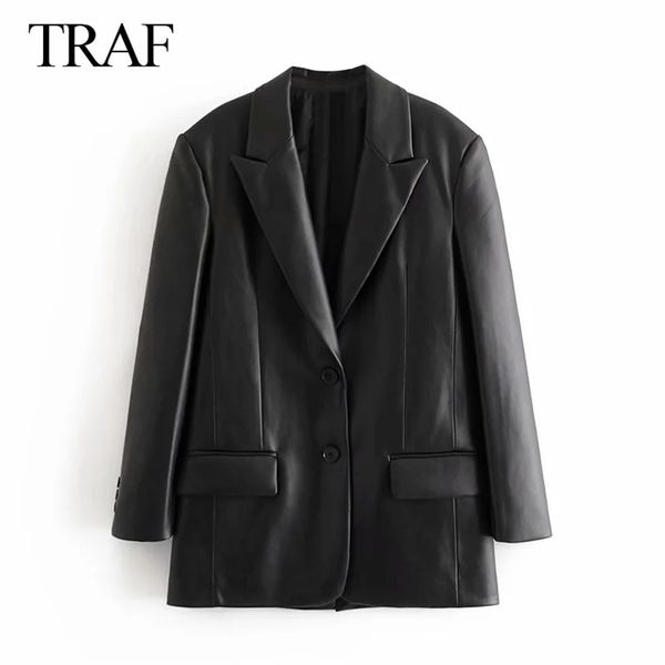 traf za women's fashion pu faux leather loose blazer coat vintage pockets long sleeve back vents female outerwear chic 211025, Black
traf za women's fashion pu faux leather loose blazer coat vintage pockets long sleeve back vents female outerwear chic 211025, Black