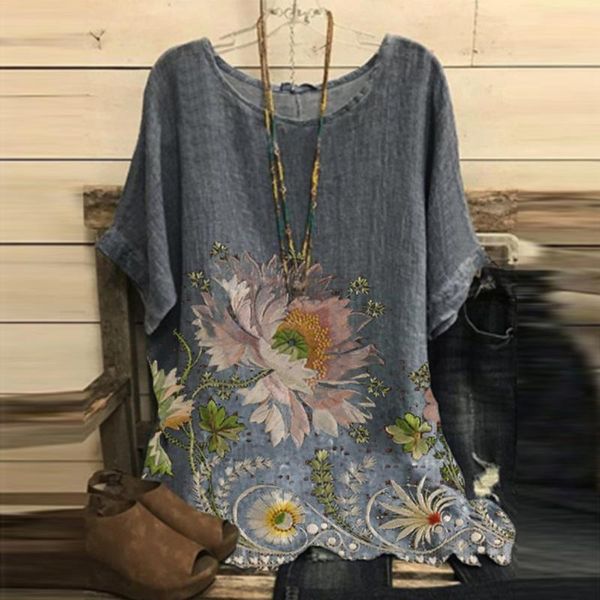 women's blouses & shirts woman vintage blouse cotton-blend shirt o-neck short sleeve floral print casual loose plus size blusas muj, White
women's blouses & shirts woman vintage blouse cotton-blend shirt o-neck short sleeve floral print casual loose plus size blusas muj, White
