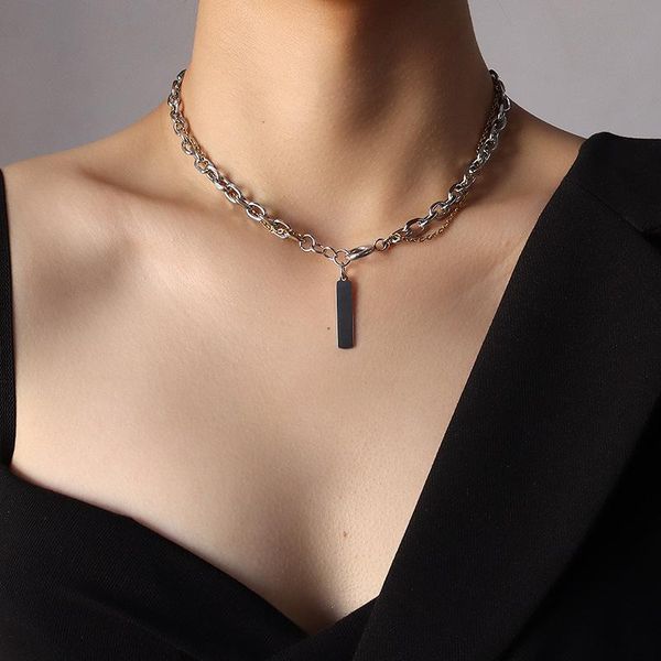 double layers rectangle tag choker necklace women stainless steel o shape chain never fade jewelry pendant necklaces, Silver
double layers rectangle tag choker necklace women stainless steel o shape chain never fade jewelry pendant necklaces, Silver