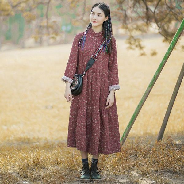 casual dresses johnature women vintage print floral cotton linen stand long sleeve button 2021 autumn chinese style female, Black;gray
casual dresses johnature women vintage print floral cotton linen stand long sleeve button 2021 autumn chinese style female, Black;gray