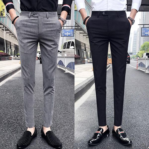men's suits & blazers 2021 korean slim fit men dress pants fashion vertical stripes suit streetwear ankle length office trousers formal, White;black
men's suits & blazers 2021 korean slim fit men dress pants fashion vertical stripes suit streetwear ankle length office trousers formal, White;black