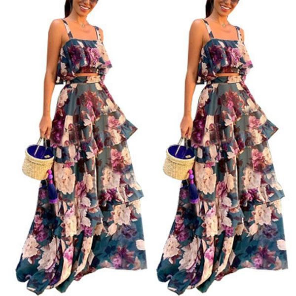 skirts summer skirt ladies chiffon print suspender blouse + ruffled long fashion bohemian beach vestidos de mujer, Black
skirts summer skirt ladies chiffon print suspender blouse + ruffled long fashion bohemian beach vestidos de mujer, Black