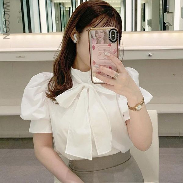 women's blouses & shirts bowknot stand neck puff half sleeve solid 2021 spring summer fresh temperament office lady women, White
women's blouses & shirts bowknot stand neck puff half sleeve solid 2021 spring summer fresh temperament office lady women, White