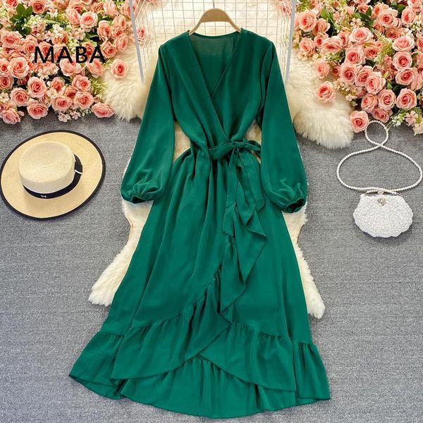 casual dresses 2021 spring autumn women wrap dress v-neck puff sleeve irregular ruffle red green black maxi boho robe femme, Black;gray
casual dresses 2021 spring autumn women wrap dress v-neck puff sleeve irregular ruffle red green black maxi boho robe femme, Black;gray
