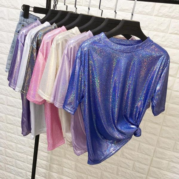 women's t-shirt #h40 korean style women shiny o neck reflective tshirts short sleeve loose casual tee streetwear tshirt, White
women's t-shirt #h40 korean style women shiny o neck reflective tshirts short sleeve loose casual tee streetwear tshirt, White