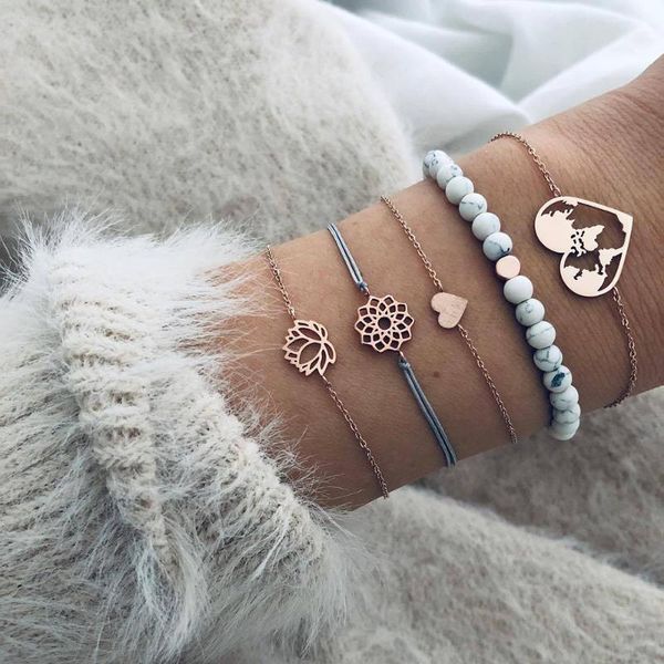 link, chain 5pcs vintage lotus flowers heart beads bracelet set unique white turquoise stone beaded jewelry sets gifts, Black
link, chain 5pcs vintage lotus flowers heart beads bracelet set unique white turquoise stone beaded jewelry sets gifts, Black