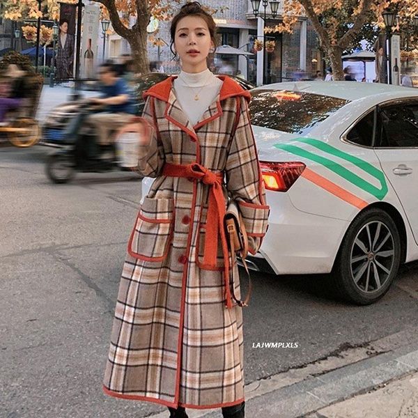 women's wool & blends winter plaid jacket for women lapel long sleeve high waist double breasted hooded casual coat female 2021 autumn, Black
women's wool & blends winter plaid jacket for women lapel long sleeve high waist double breasted hooded casual coat female 2021 autumn, Black