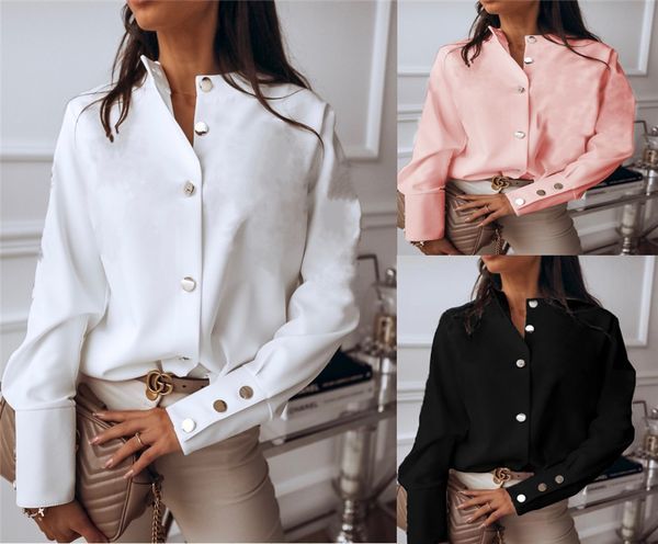 women's solid-colored shirts single-breasted female fashion ladies metal button blouse large-female dimensions, White
women's solid-colored shirts single-breasted female fashion ladies metal button blouse large-female dimensions, White