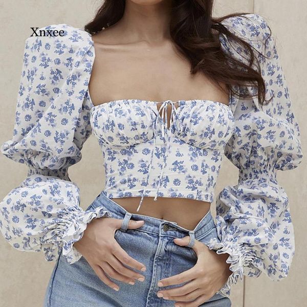 women's t-shirt summer princess sleeves cropped floral long-sleeved short women clothing, White
women's t-shirt summer princess sleeves cropped floral long-sleeved short women clothing, White