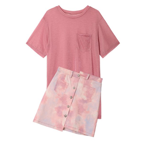 pink solid short sleeve o neck pocket t-shirt tie dyeing high waist single-breasted skirt two-piece summer t0135 210514, White
pink solid short sleeve o neck pocket t-shirt tie dyeing high waist single-breasted skirt two-piece summer t0135 210514, White
