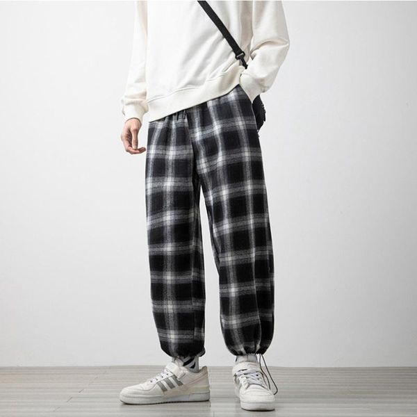 men's pants spring autumn casual ankle-length plaid drawstring high street loose wide leg fashion streetwear lattice trousers, Black
men's pants spring autumn casual ankle-length plaid drawstring high street loose wide leg fashion streetwear lattice trousers, Black