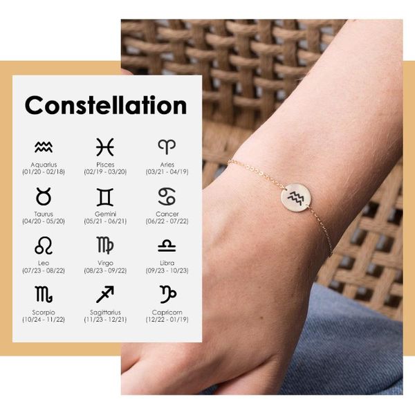 link, chain visunion 316l stainless steel bracelet simple custom constellations charm women bracelets lettering round pendant, Black
link, chain visunion 316l stainless steel bracelet simple custom constellations charm women bracelets lettering round pendant, Black