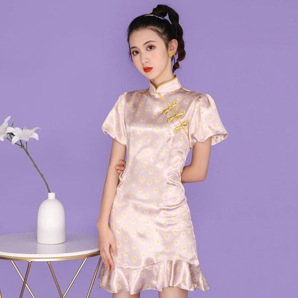 summer cheongsam art modified dress female french platycodon grandiflorum young girl satin skirt ethnic clothing, Red
summer cheongsam art modified dress female french platycodon grandiflorum young girl satin skirt ethnic clothing, Red