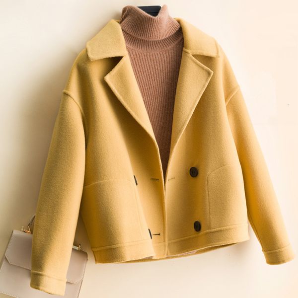 women's trench coats short double sided wool jacket women 2021 autumn winter fashion loose casual solid breasted coat, Tan;black
women's trench coats short double sided wool jacket women 2021 autumn winter fashion loose casual solid breasted coat, Tan;black