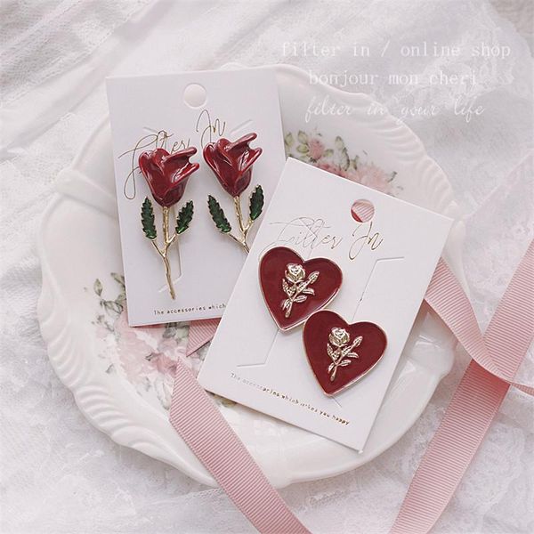 south korea's retro red love earrings port wind net simple 100 rose women needle stud, Golden;silver
south korea's retro red love earrings port wind net simple 100 rose women needle stud, Golden;silver